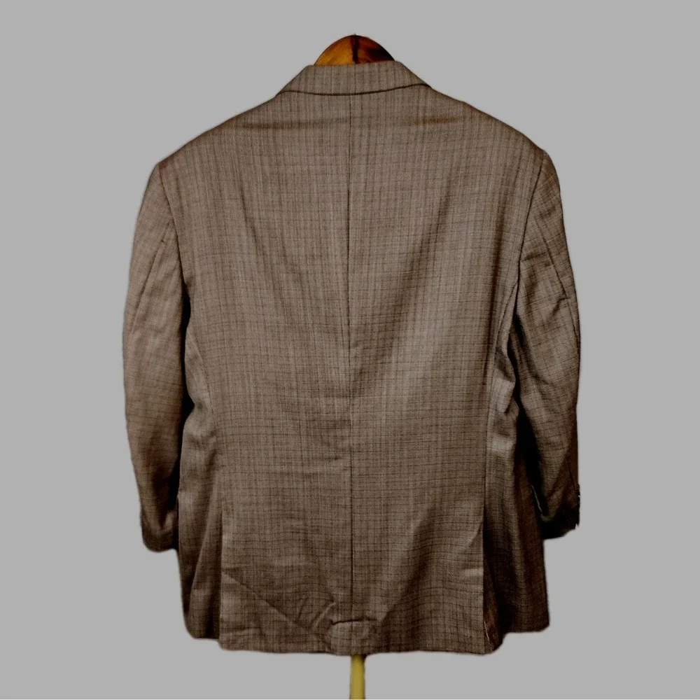 Joseph Abboud American Soft Blazer Tan Glen Plaid 100% Wool Sport Coat Mens 44R